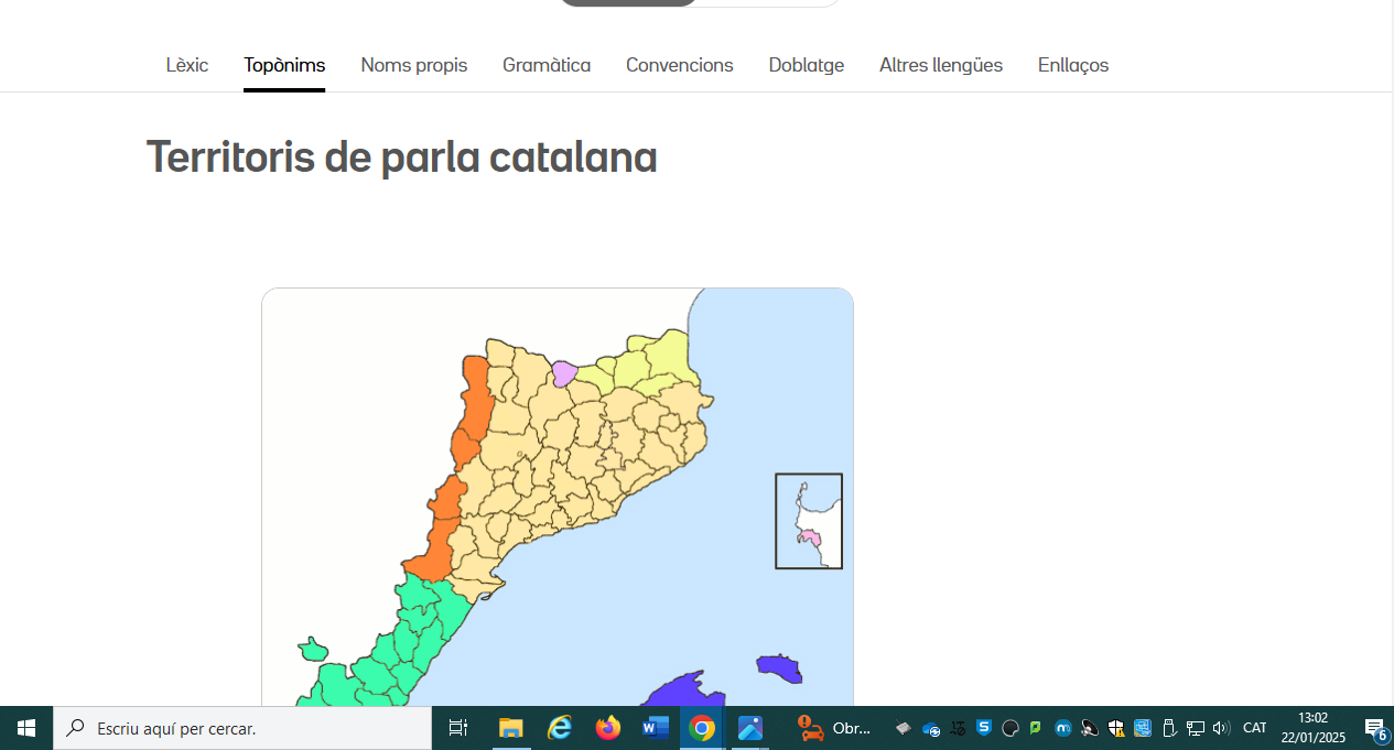 Secció de toponímia dels territoris de parla catalana dins de l’És a dir