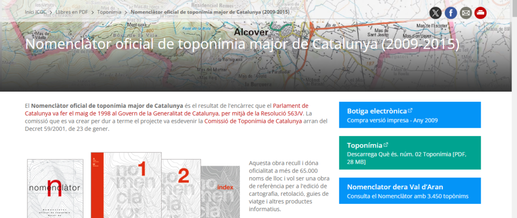 Web de consulta del Nomenclàtor oficial de toponímia major de Catalunya