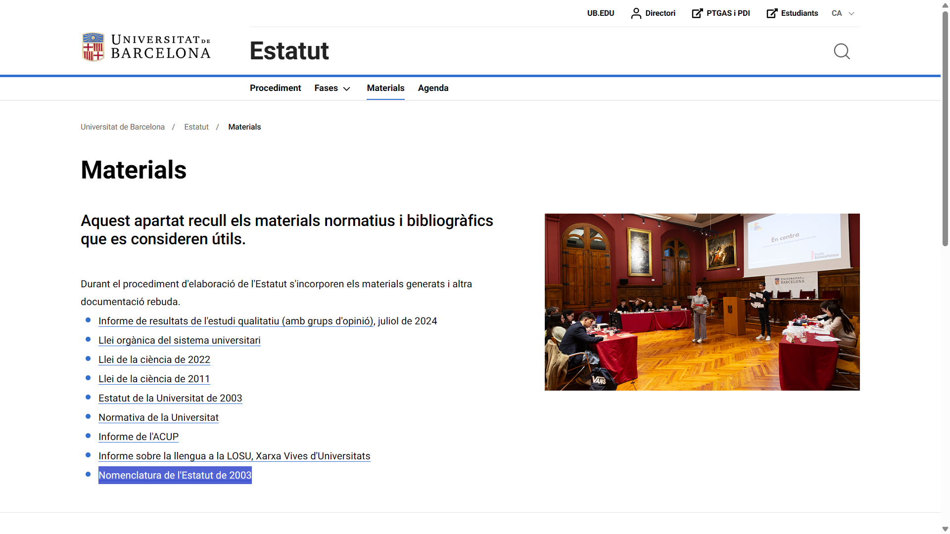 Enllaç a la Nomenclatura des del web de l’Estatut Enllaç a la Nomenclatura des del web de l’Estatut