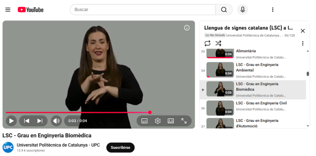 Exemple del vídeo del nom <i>grau en Enginyeria Biomèdica</i> en LSC Exemple del vídeo del nom grau en Enginyeria Biomèdica en LSC