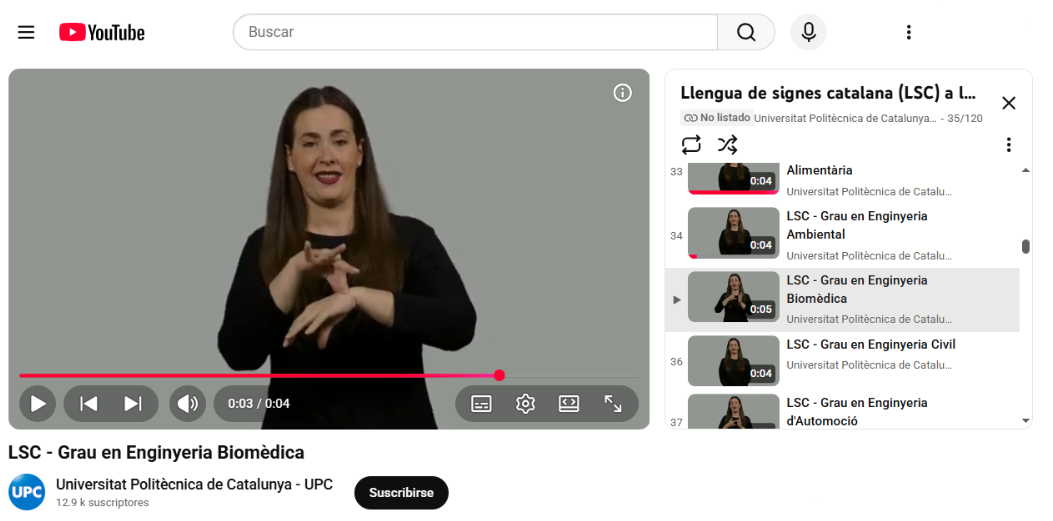 Exemple del vídeo del nom <i>grau en Enginyeria Biomèdica</i> en LSC Exemple del vídeo del nom grau en Enginyeria Biomèdica en LSC