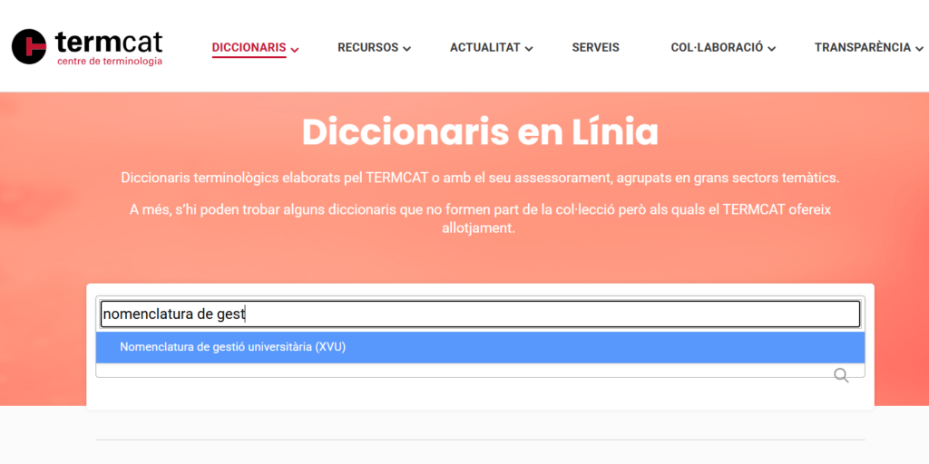 Accés a la <i>Nomenclatura</i> des del web del TERMCAT Accés a la Nomenclatura des del web del TERMCAT