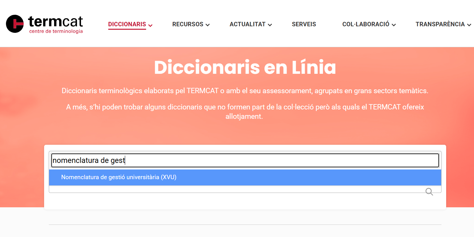 Accés a la <i>Nomenclatura</i> des del web del TERMCAT Accés a la Nomenclatura des del web del TERMCAT