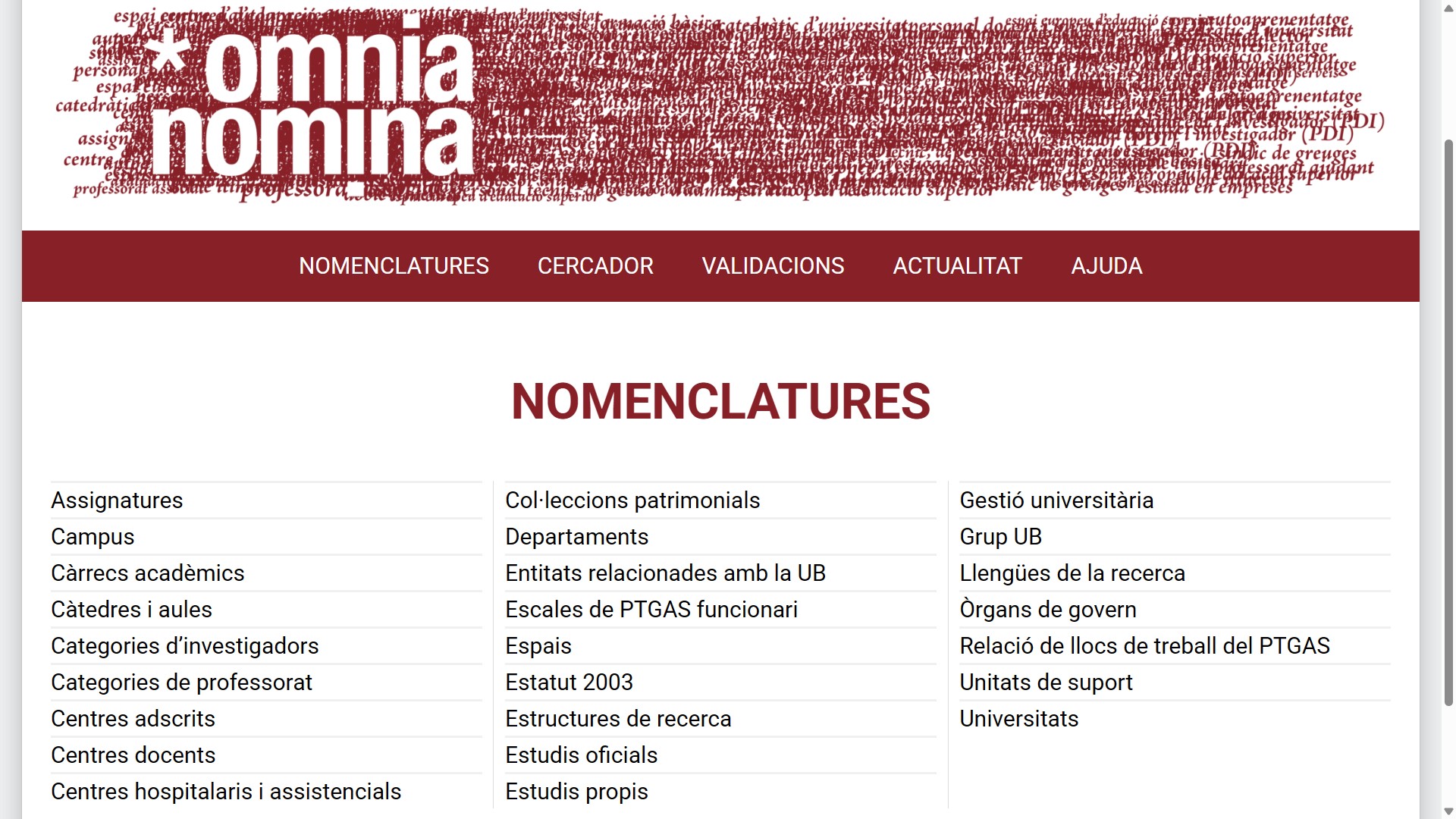 Llista de les nomenclatures publicades a l’<i>Omnia nomina</i> Llista de les nomenclatures publicades a l’Omnia nomina