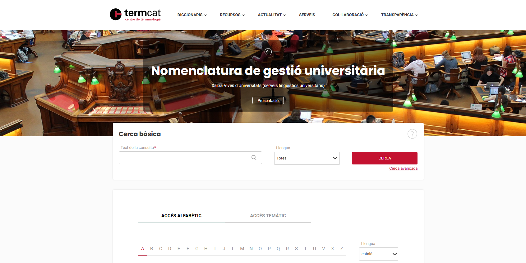 Portada de la <i>Nomenclatura de gestió universitària</i> Portada de la Nomenclatura de gestió universitària